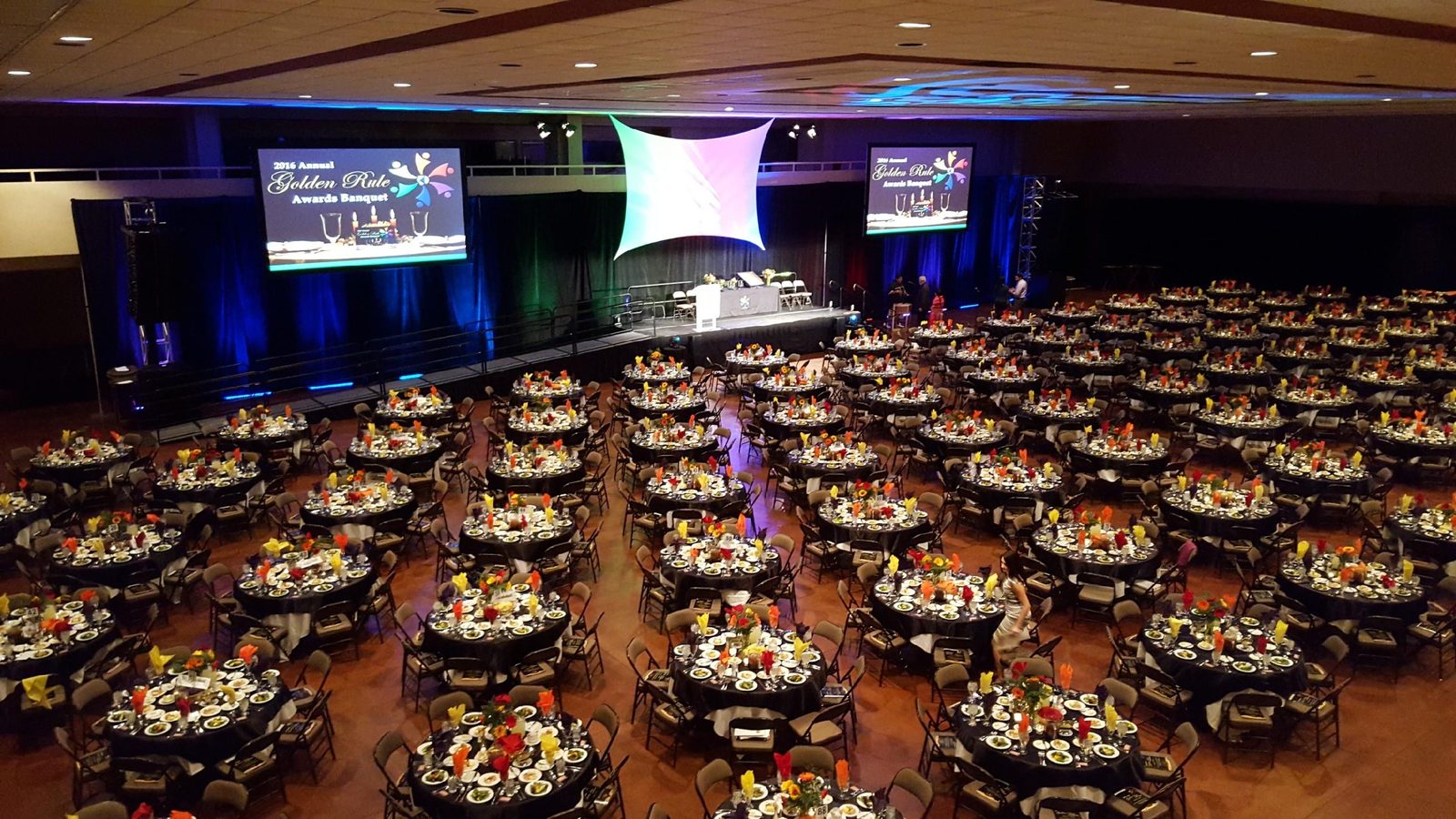 Awards Banquet — Vibrant LED stage wash and IMAG for an evening awards celebration.